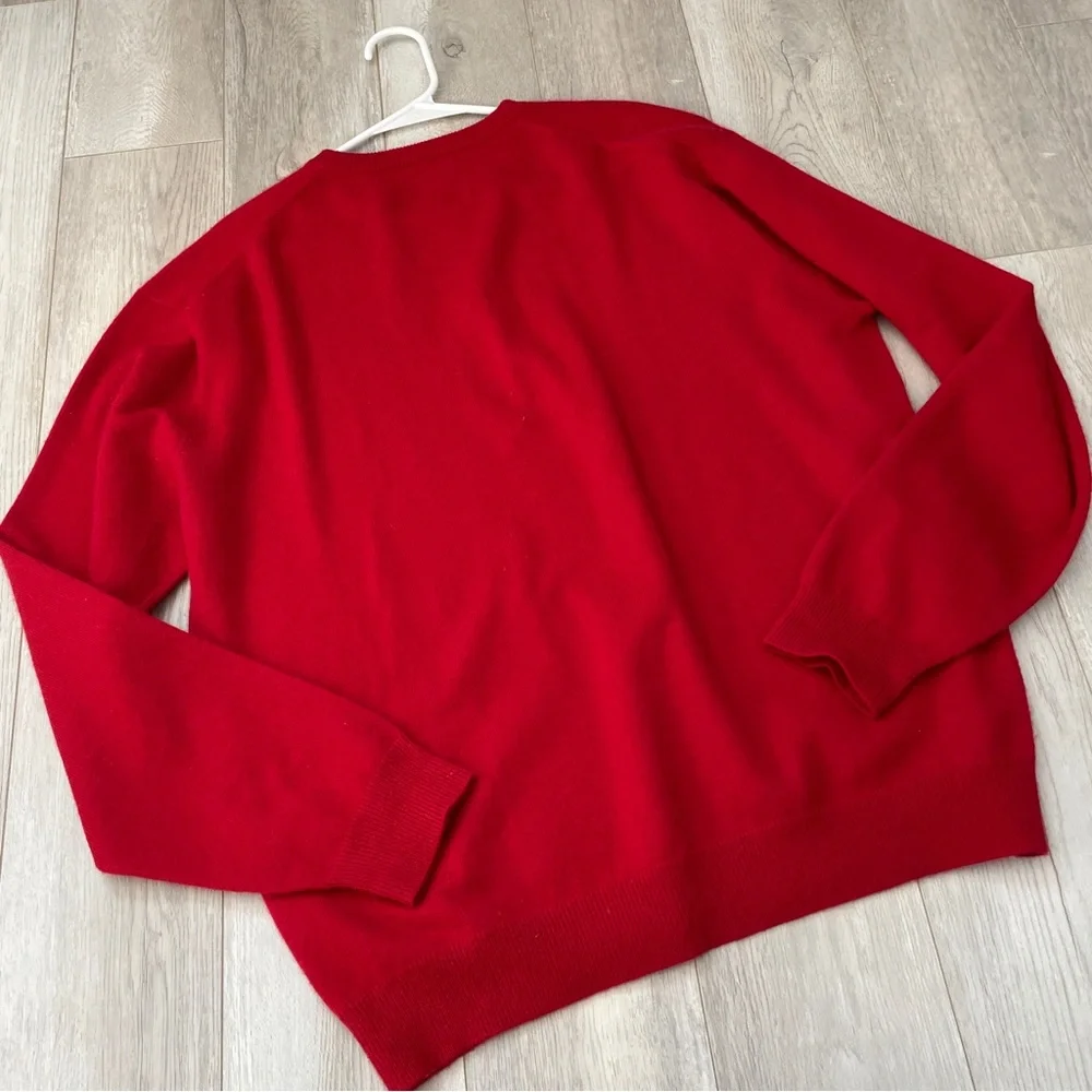 Cashmere V-Neck Sweater long sleeve knit mens Red (large) classic preppy bright